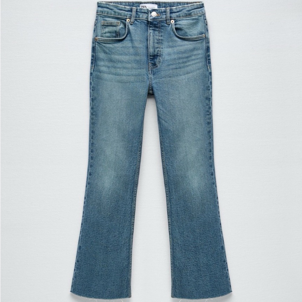 Zara Light Blue Cropped Flare Leg Jeans